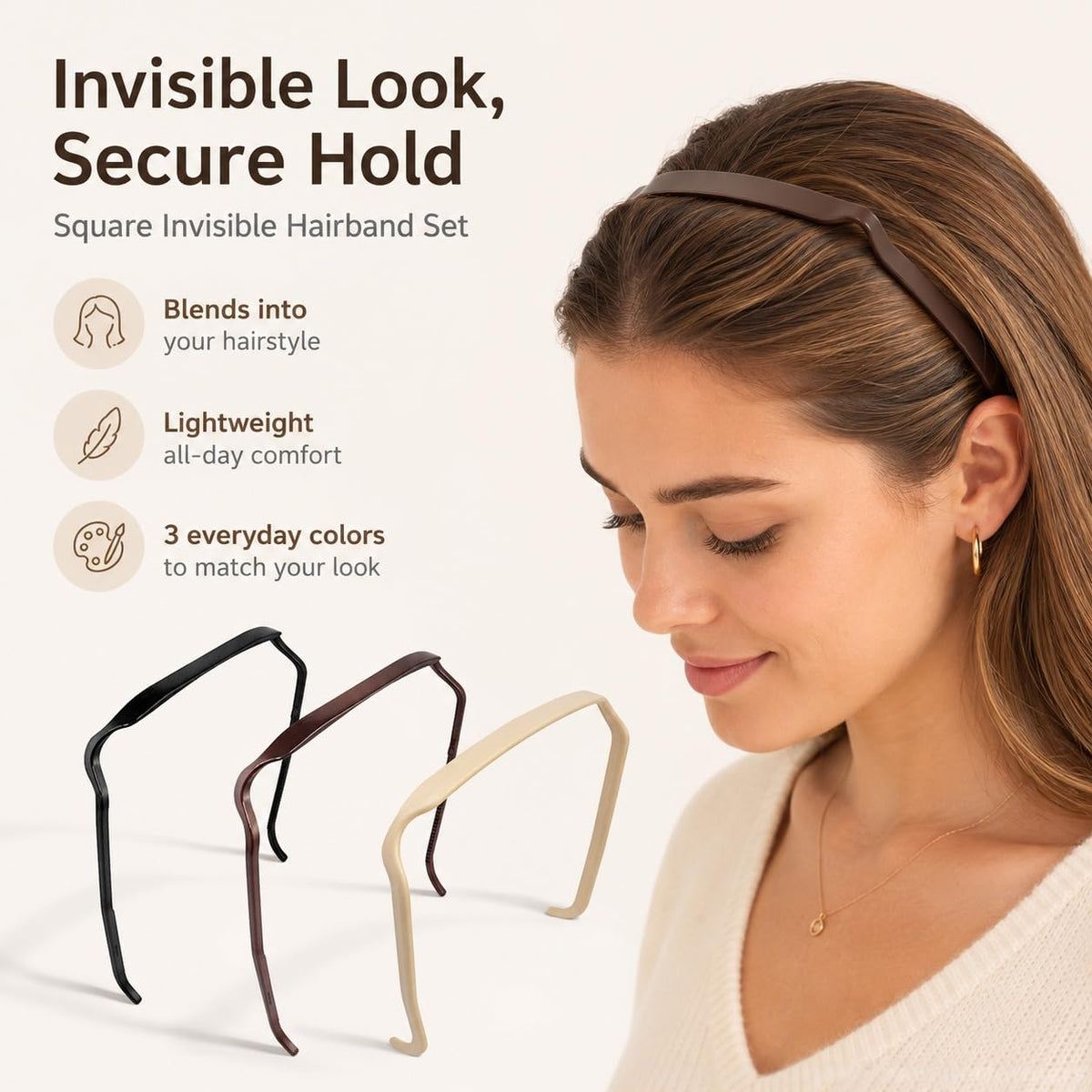 Generic square headband worn in everyday outfit showing comfortable wear