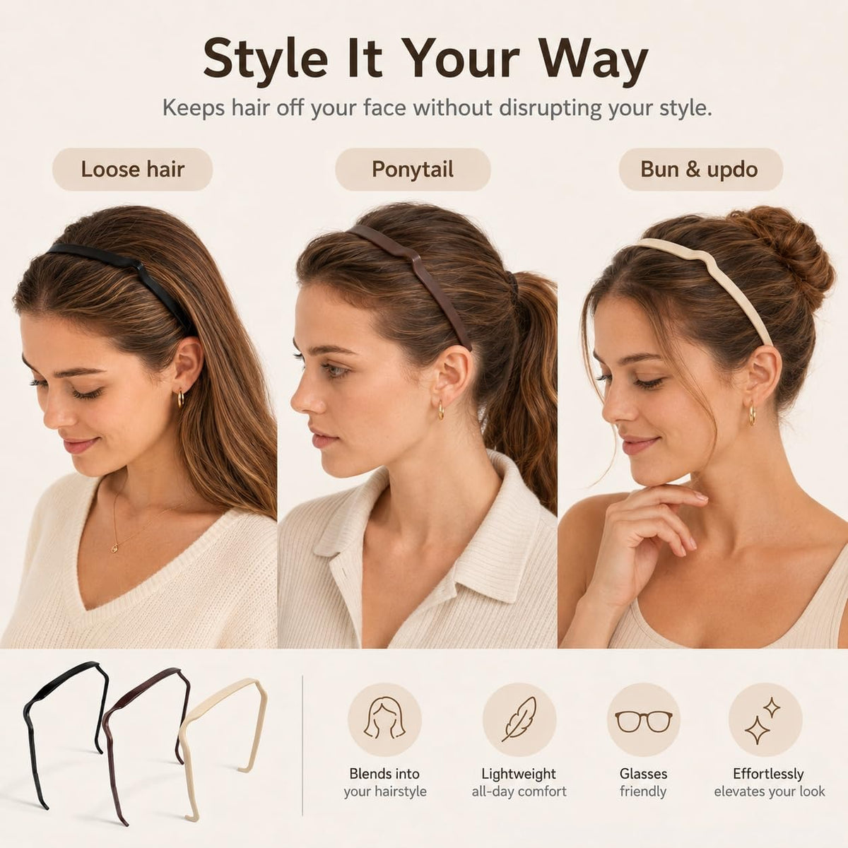 Generic square headband three-pack laid out to show color and quantity