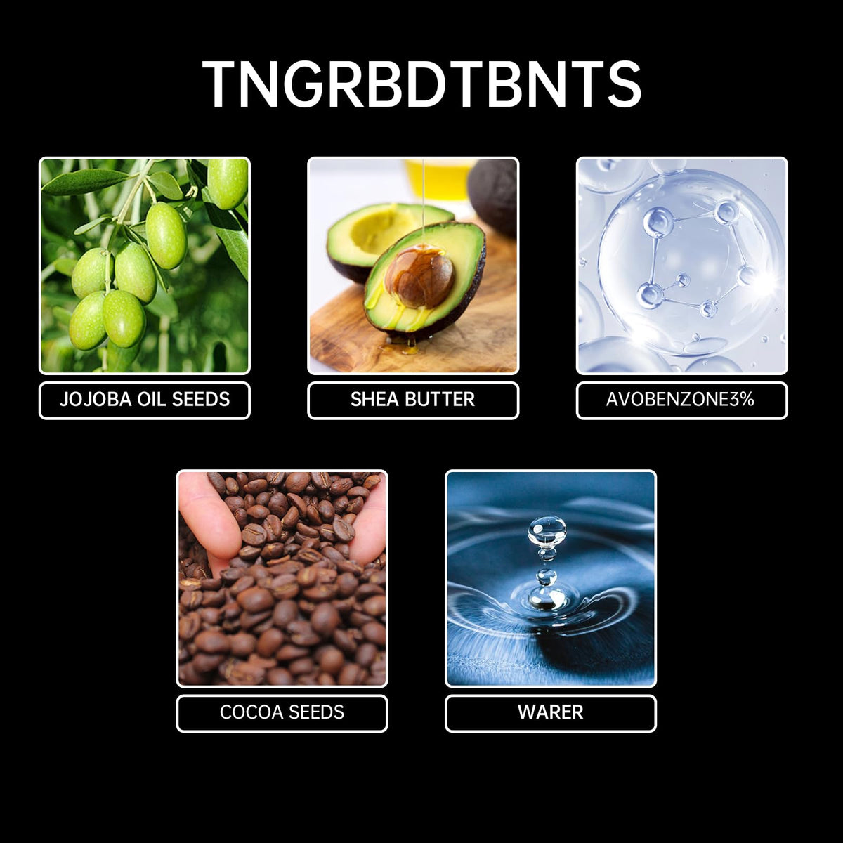Generic sunscreen ingredient list close-up showing plant-derived moisturizing benefits