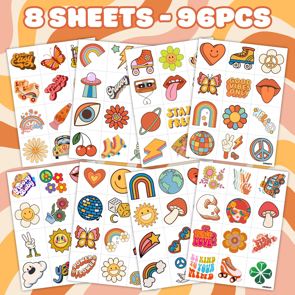 Generic child wearing a Groovy 70s tattoo showing playful party benefit