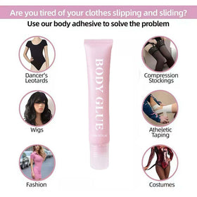 Generic glue texture drop on skin highlighting quick-dry smooth finish benefit