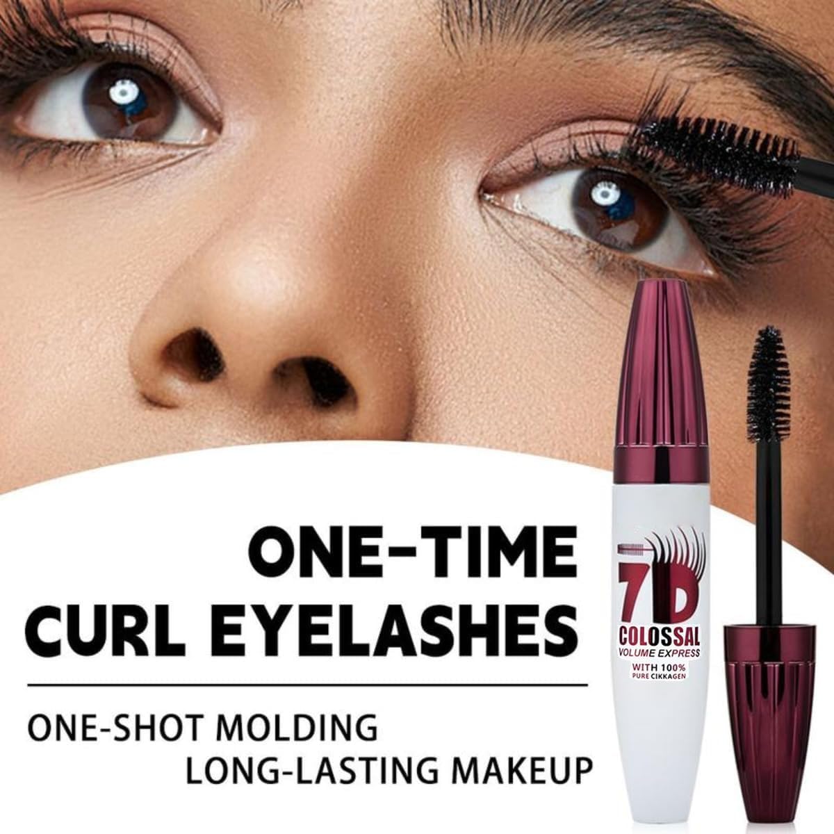 Generic texture swab of mascara formula showing silk-fiber build for length