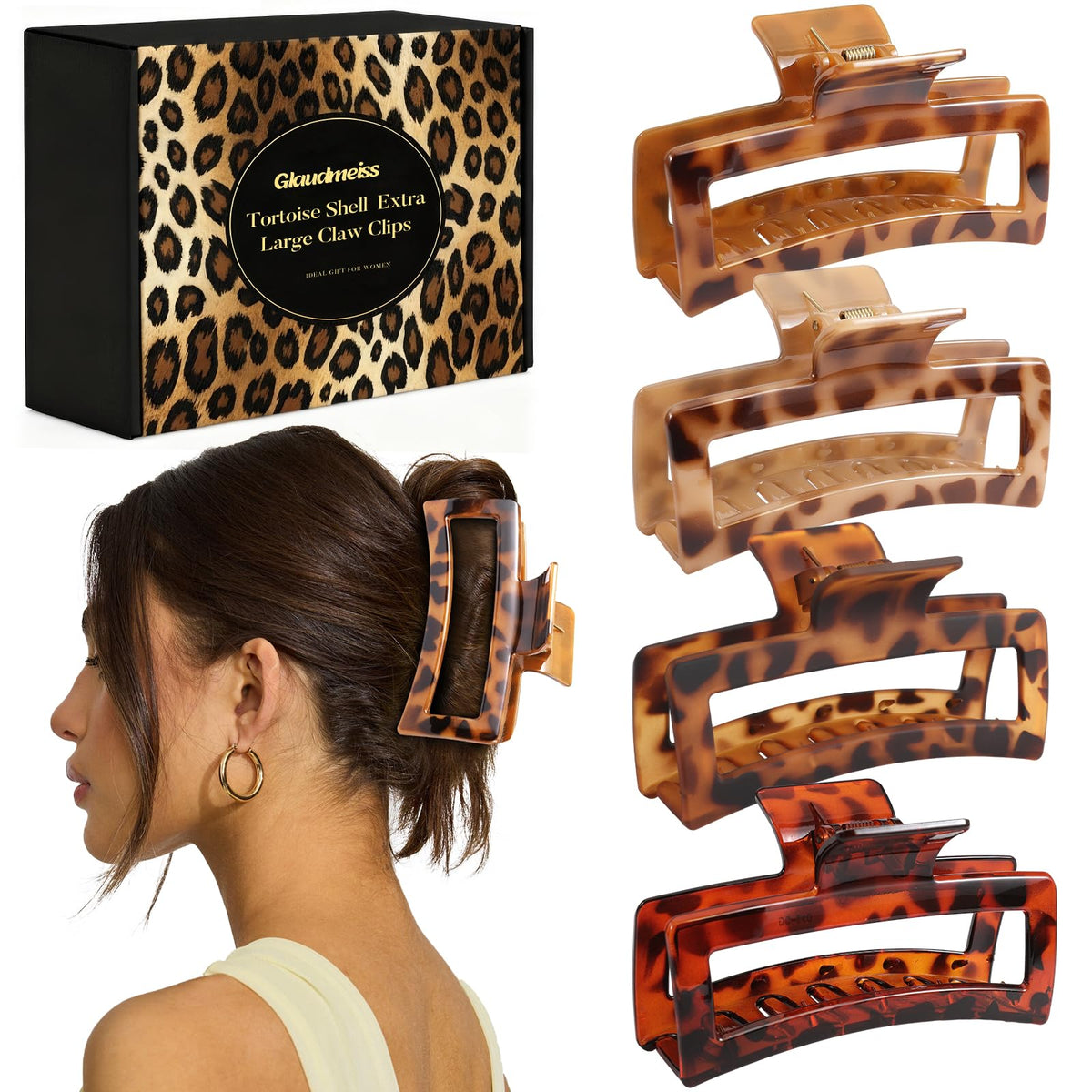 Generic tortoise shell clip front packaging shows gift-ready box and appeal