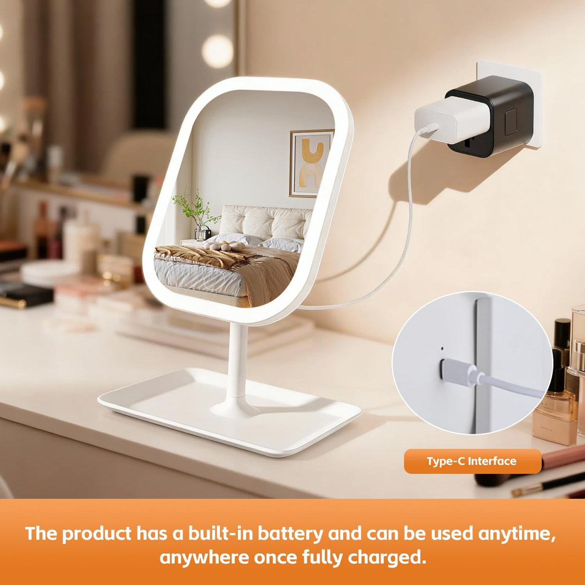 Generic mirror LED ring close-up highlighting even illumination for precise makeup