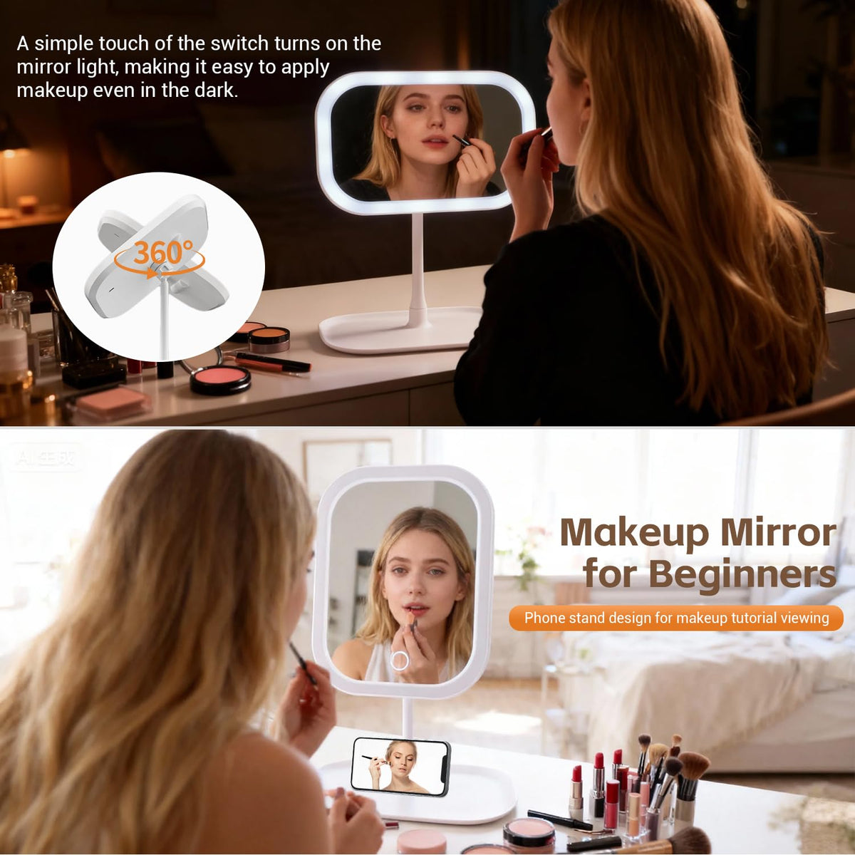Generic mirror touch controls being used for quick brightness and mode adjustments
