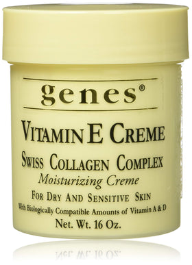 Genes Vitamin E cream jar front view showing label and size benefit: clear product identity