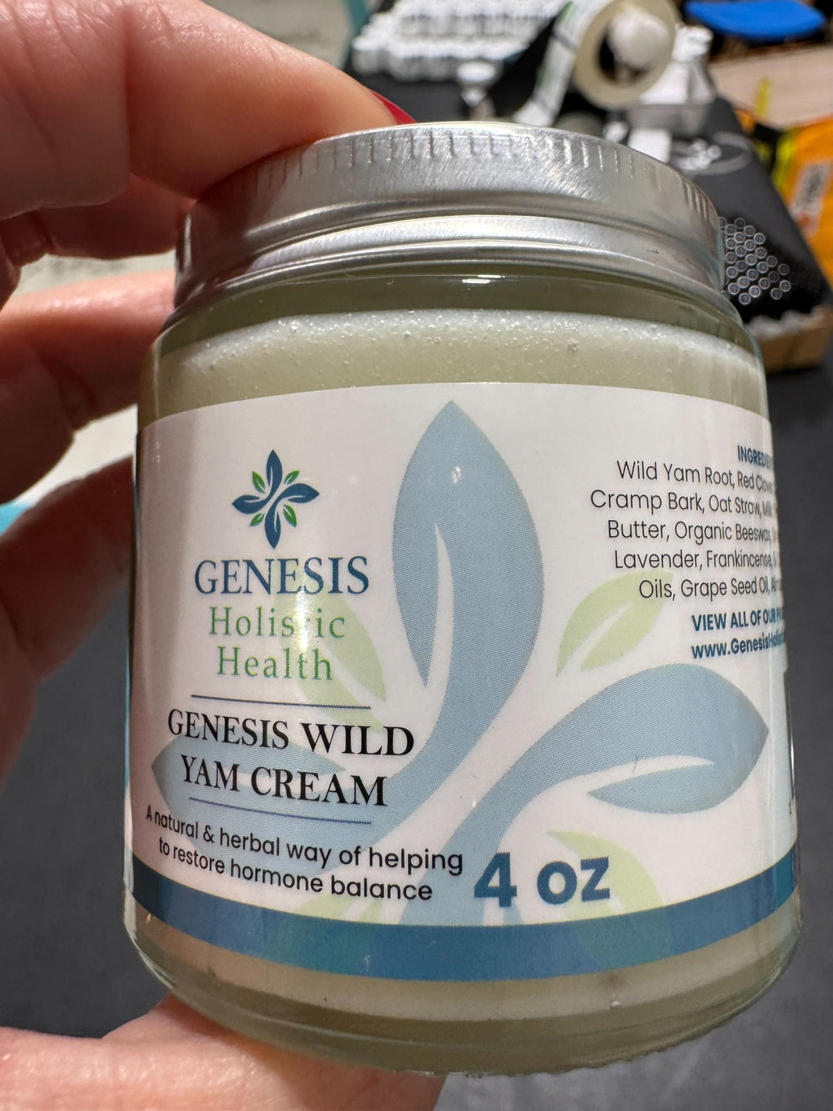 Genesis Wild Yam Root Cream applied to abdomen showing Genesis topical ease of use