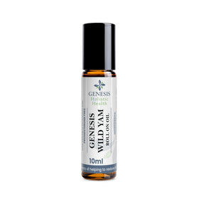 Genesis Wild Yam bottle front view showing clear label and compact travel-ready benefit