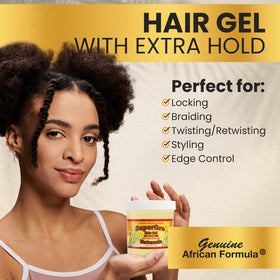Genuine African Formula label close-up listing black castor oil and biotin