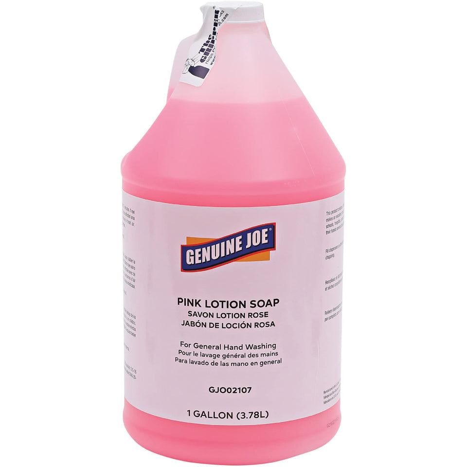 Genuine Joe front view showing gallon jug and label, easy refill benefit