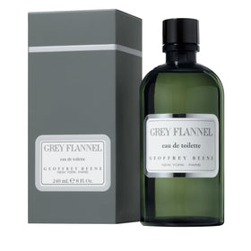 Geoffrey Beene Grey Flannel front bottle view showing label and size benefit of clear identification
