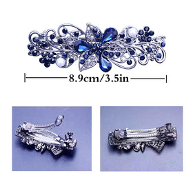 GeoGeoDIY blue flower clip close-up highlighting rhinestone sparkle and hold