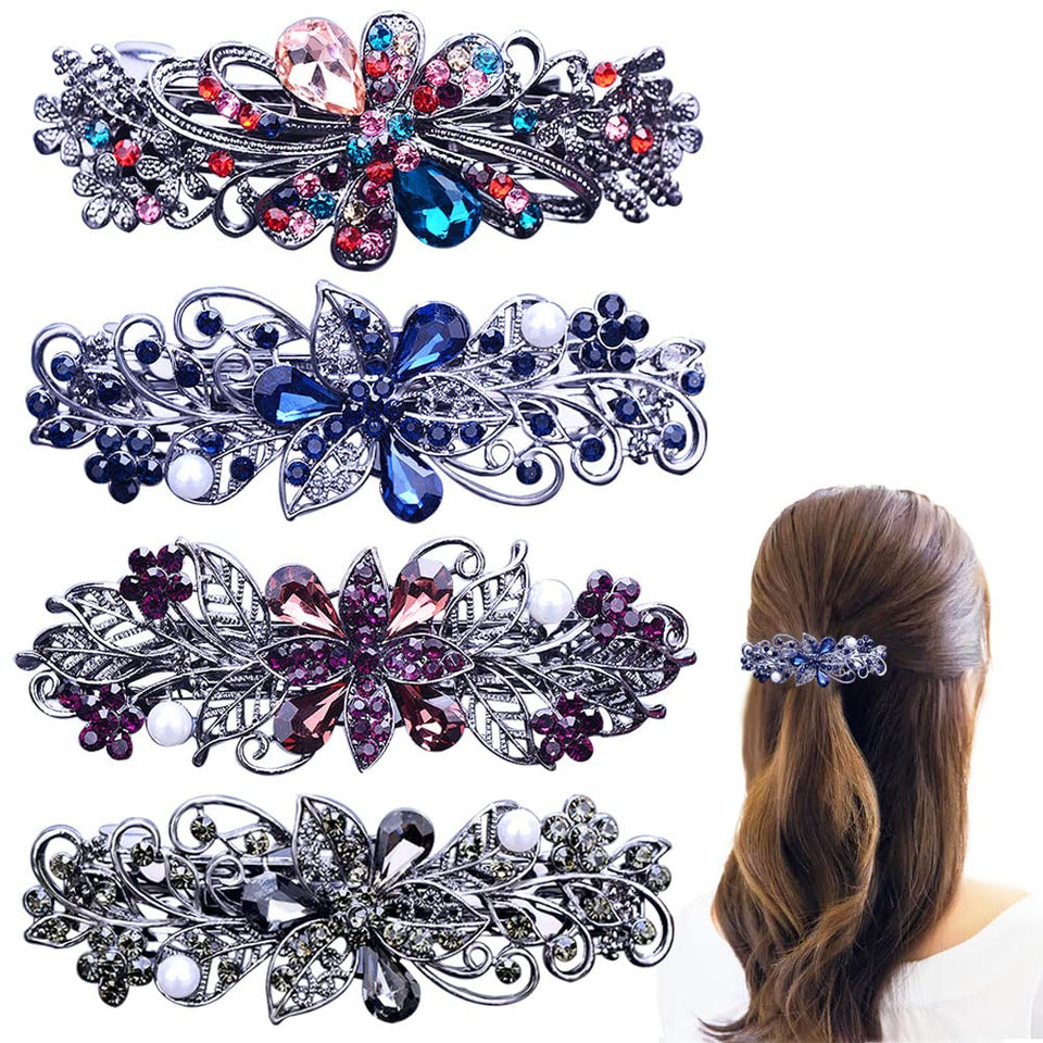 GeoGeoDIY front view of four colorful barrettes showing elegant gift-ready set
