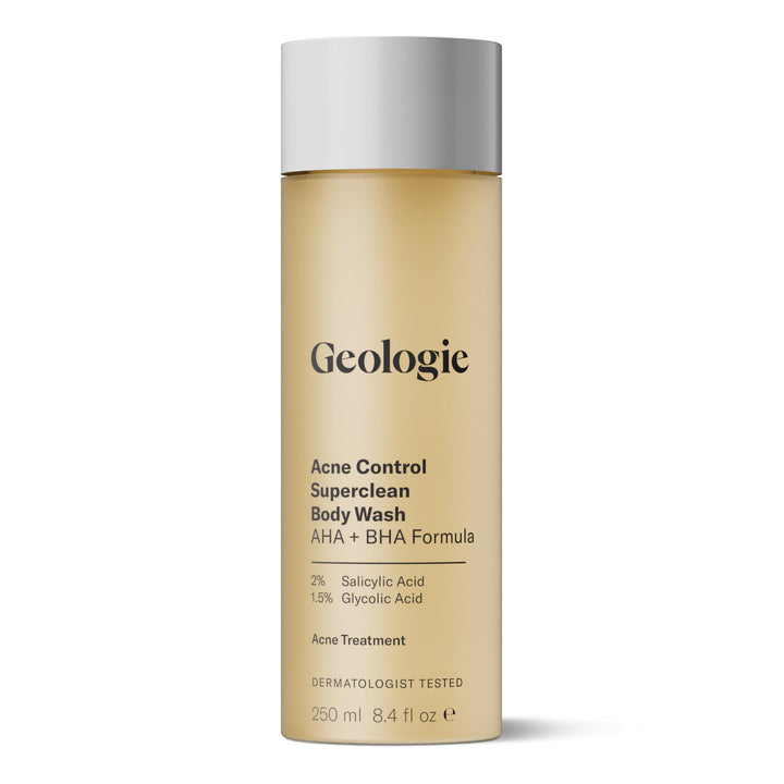 Geologie bottle front view showing clean design and acne-fighting benefits