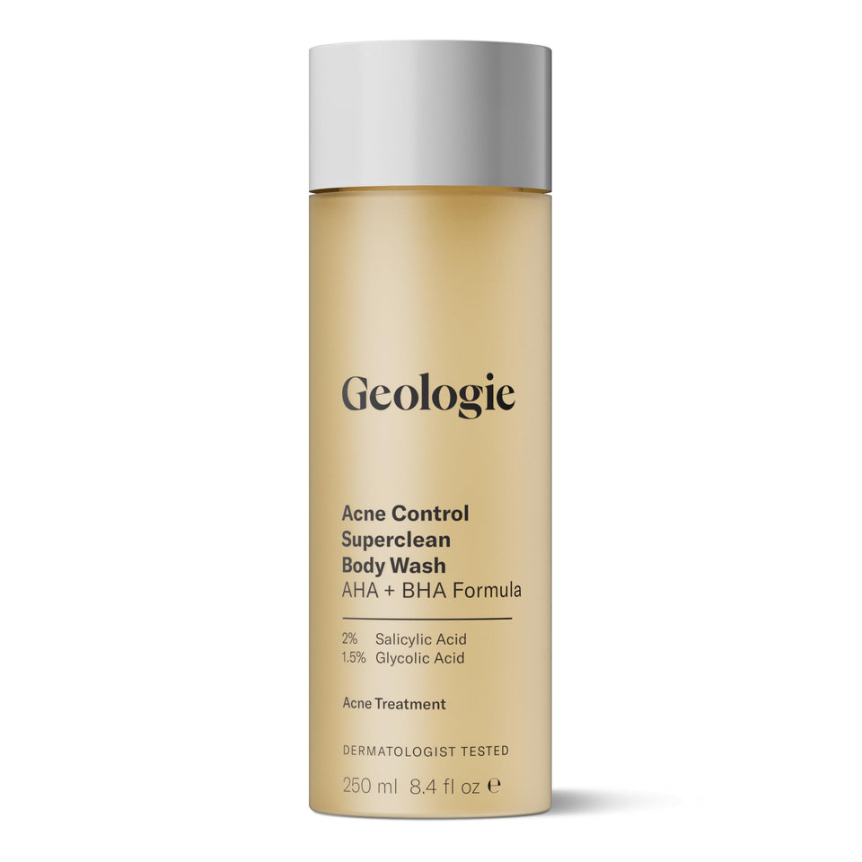 Geologie bottle front view showing clean design and acne-fighting benefits
