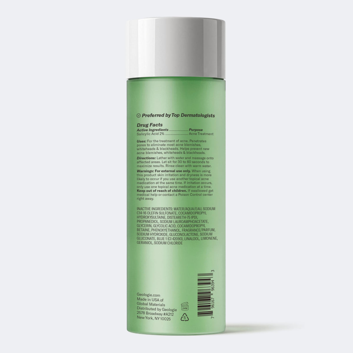 Geologie bottle styled on bathroom shelf for aesthetic appeal