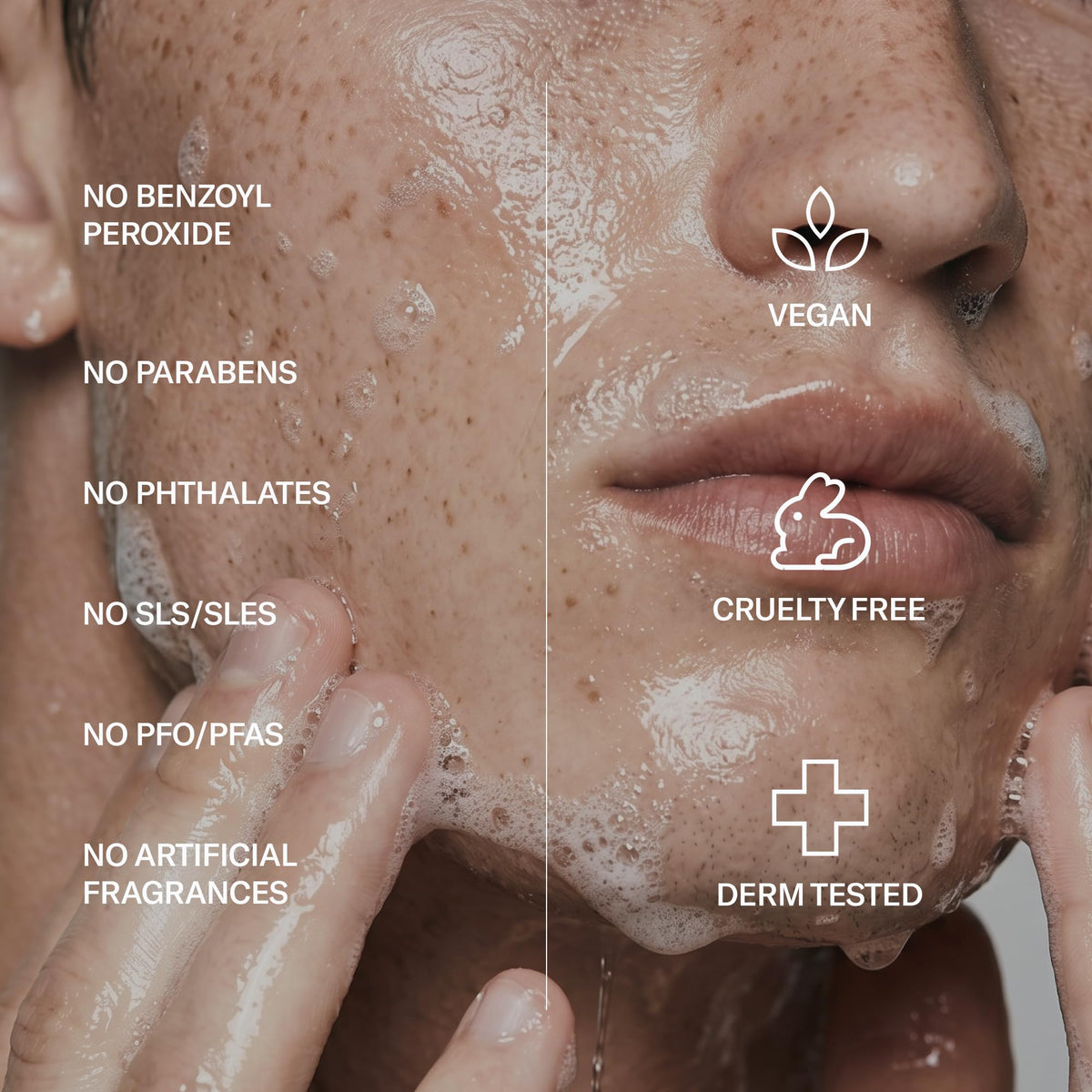 Geologie foaming cleanser on face showing effective application and pore-clearing benefit