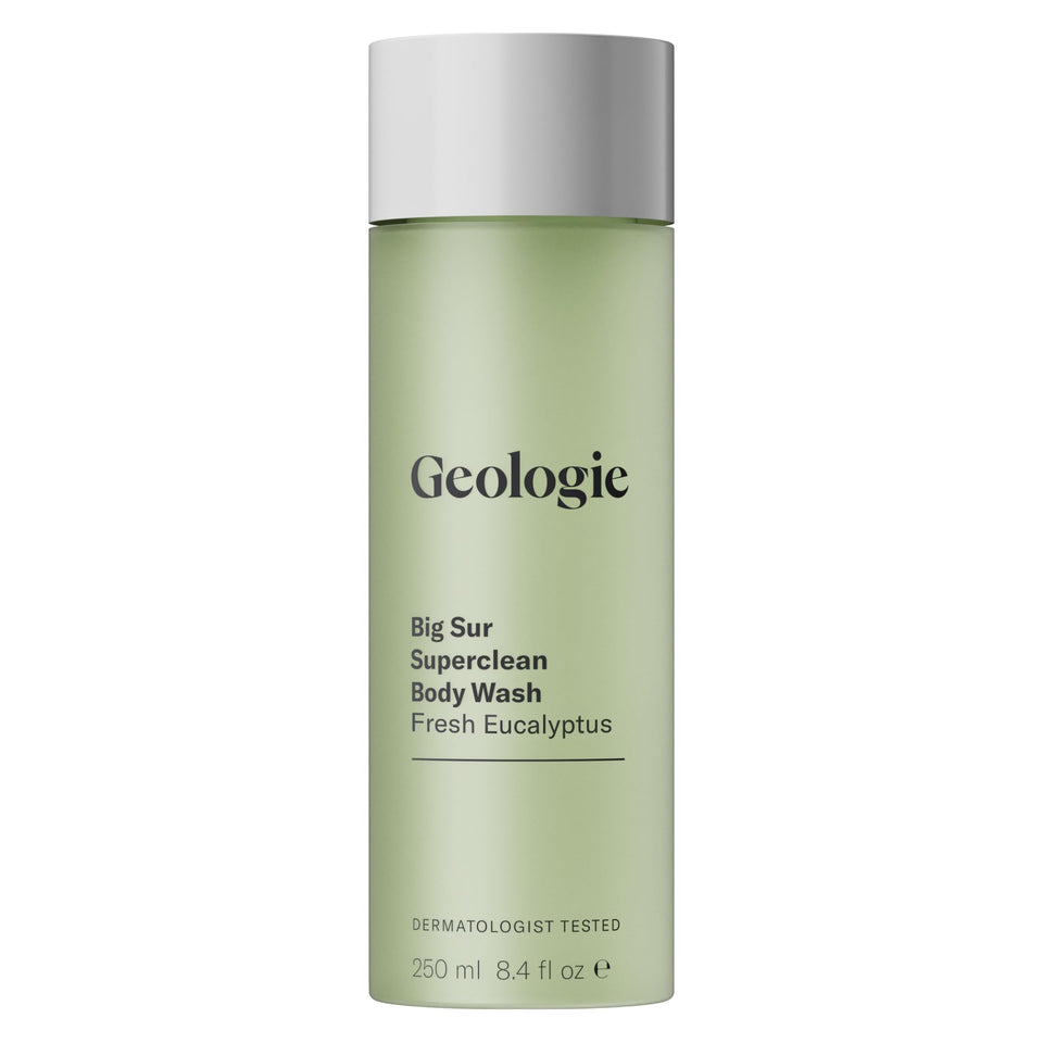 Geologie Big Sur front bottle showing label and sleek design for easy storage