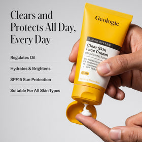 Geologie pump dispensing lightweight cream texture, demonstrates quick absorption benefit