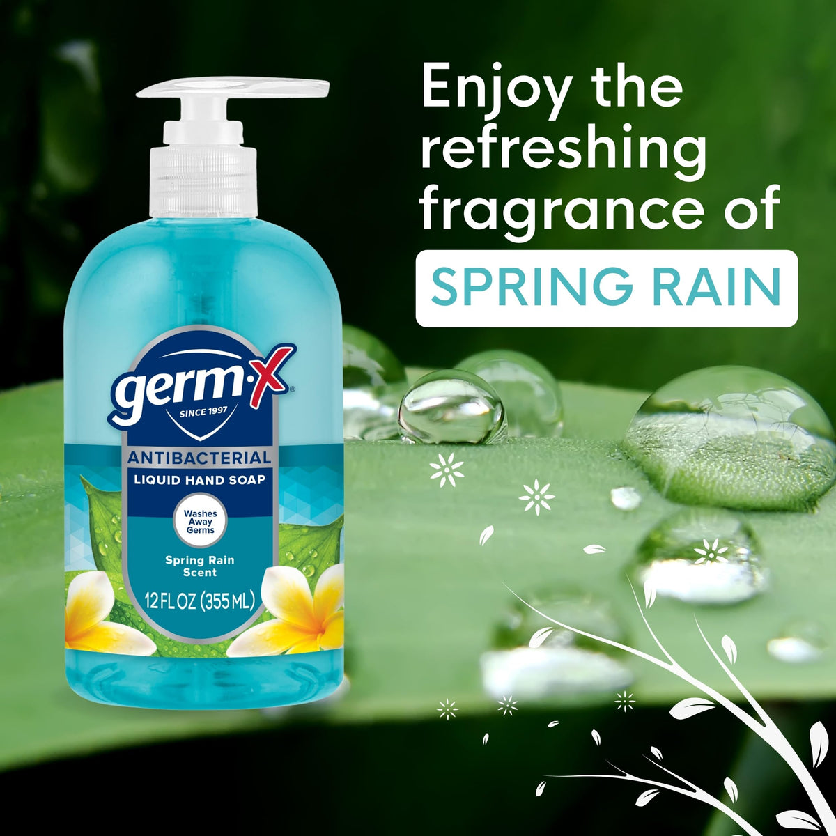Germ-X close-up of soap lather texture, moisturizing formula for soft hands