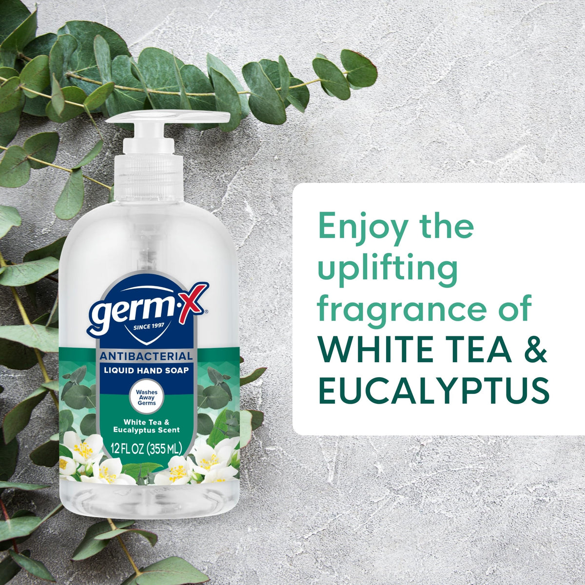 Germ-X label close-up highlighting dermatologist-tested and pH balanced benefits