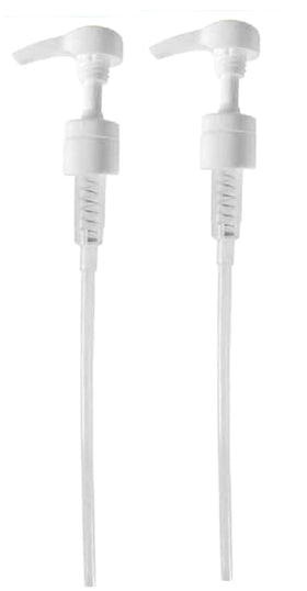 Geti Beauty front view of two white pump dispensers showing packaging and fit