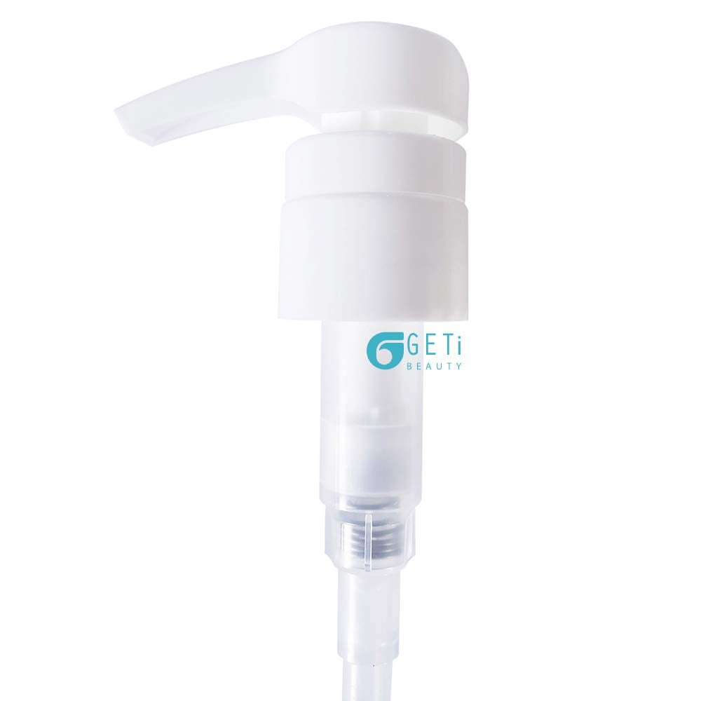 Geti Beauty pump installed on a 1-liter salon bottle demonstrating fit
