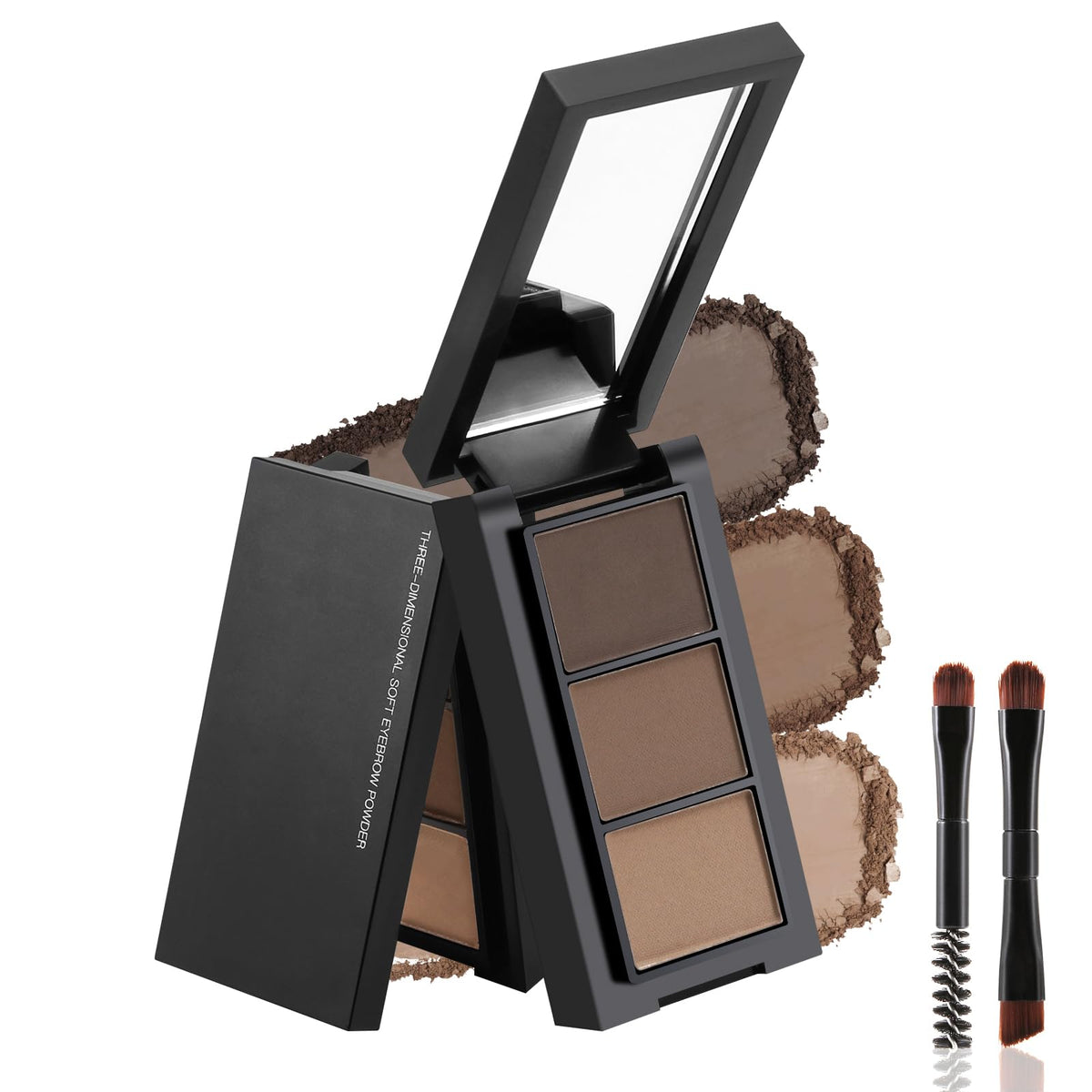 GEUUFEA front view of compact palette showing three natural brow shades and clasp