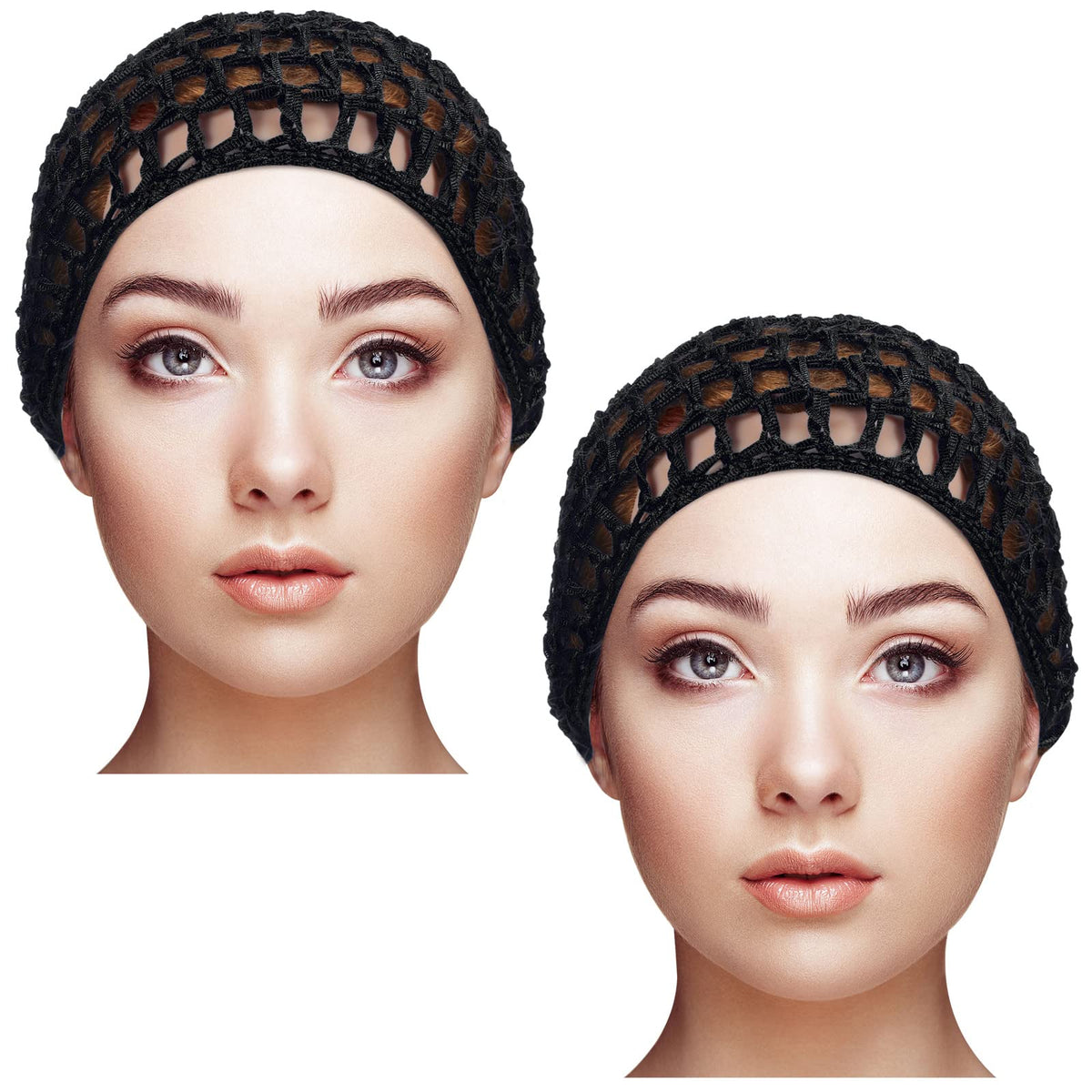 Geyoga black snood cap front view showing neat crochet knit and coverage benefit