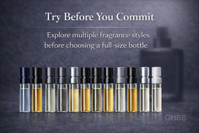 GHBB collection laid flat overview displaying variety of designer scents for discovery