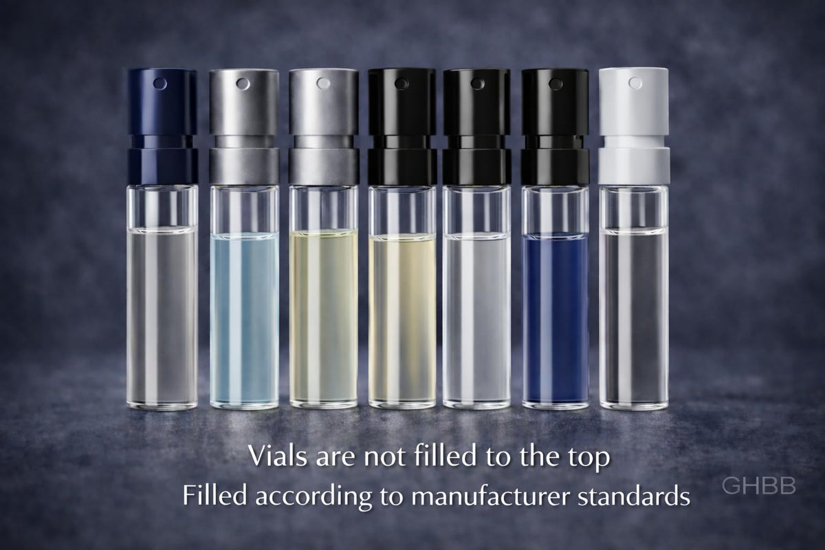 GHBB vial labels with SAMPLE NOT FOR SALE marking showing authenticity and transparency