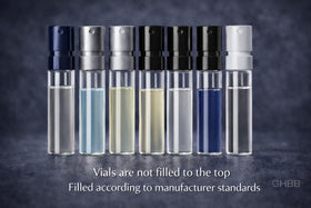 GHBB vial labels with SAMPLE NOT FOR SALE marking showing authenticity and transparency