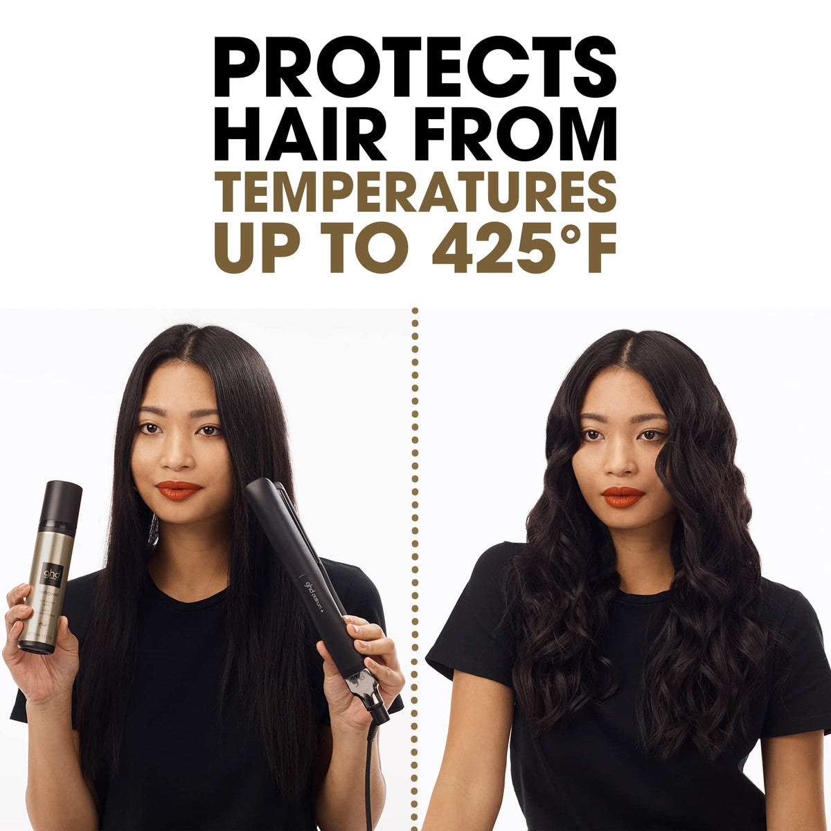 ghd applying Bodyguard to damp hair for heat protection benefit