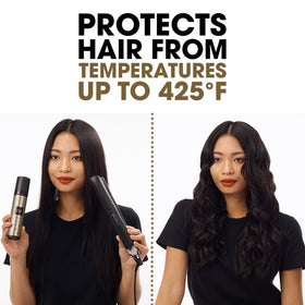 ghd applying Bodyguard to damp hair for heat protection benefit
