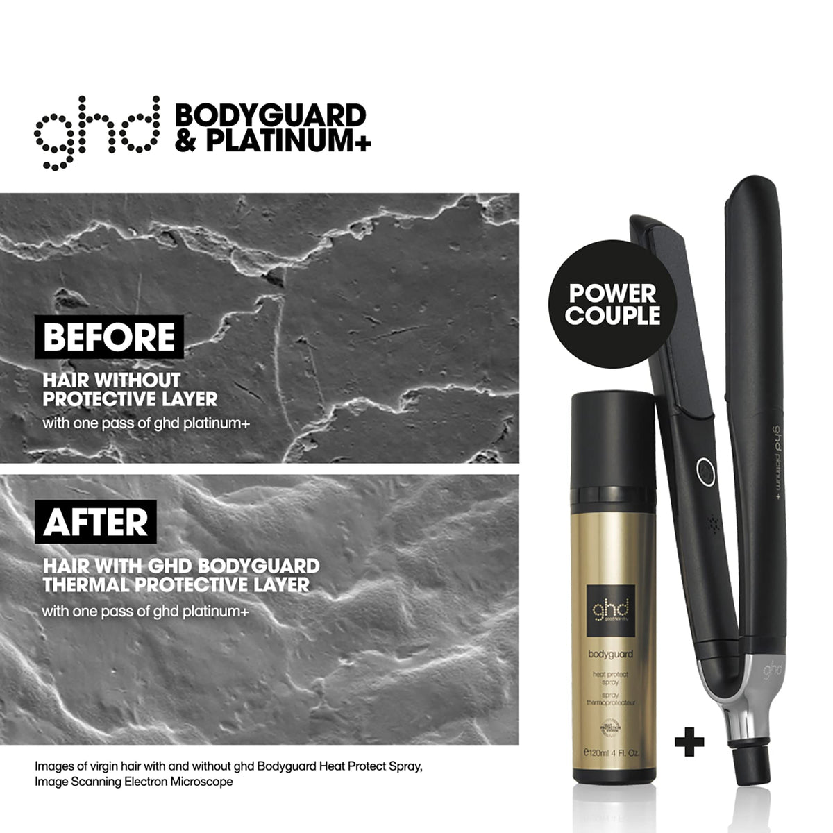 ghd using Bodyguard before flat iron to reduce frizz benefit
