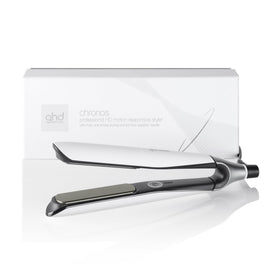 ghd Chronos front view in white showing sleek design and quick styling benefit