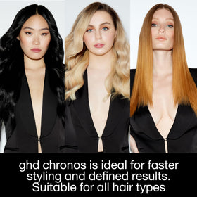 ghd Chronos next to ruler showing 1-inch plate scale for precise styling