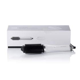 ghd Duet Blowdry front view in white showing sleek design and easy handling