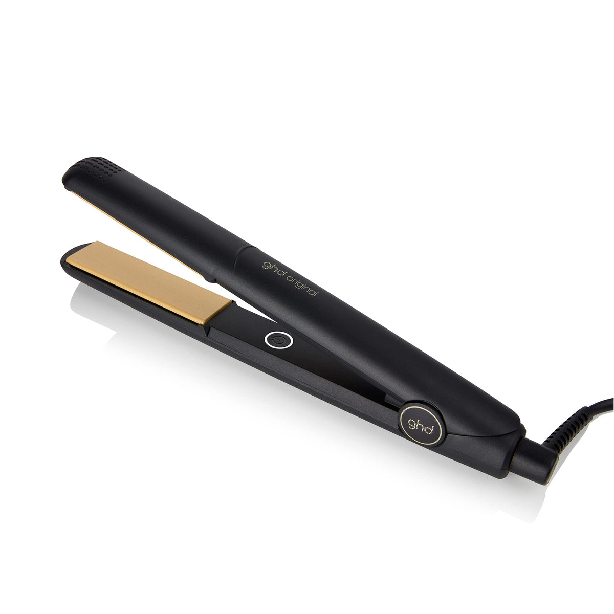 ghd original styler front view showing sleek black design and quick styling benefit
