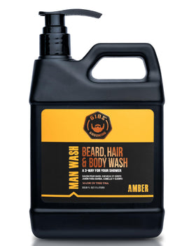 GIBS Amber Man Wash front label showing scent and size benefits