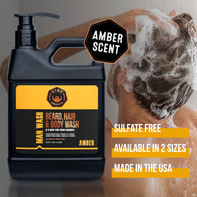 GIBS Amber Man Wash next to a water bottle for clear size comparison