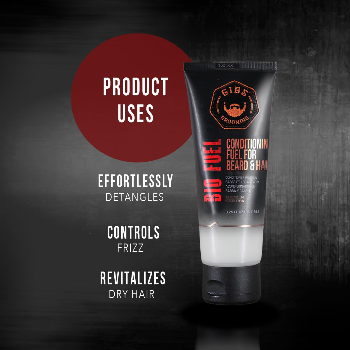 GIBS Bio Fuel applied to beard demonstrating softening and easier grooming after use