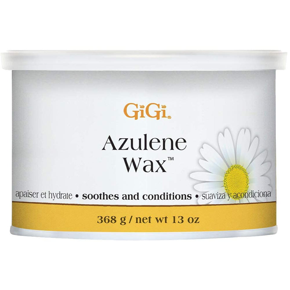 GIGI front tub showing azulene soft wax and clear product branding for easy identification