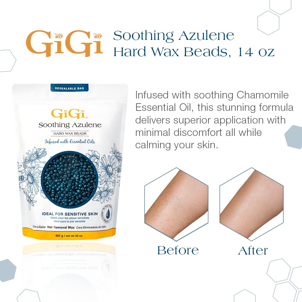 GIGI close-up of azulene wax bead texture highlighting smooth meltability for gentle application