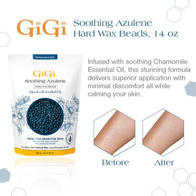 GIGI close-up of azulene wax bead texture highlighting smooth meltability for gentle application