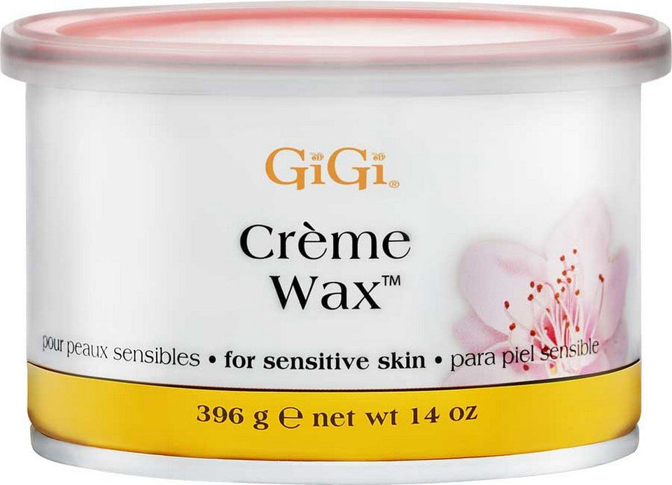 GIGI creme wax can front view showing gentle formula and comfortable waxing
