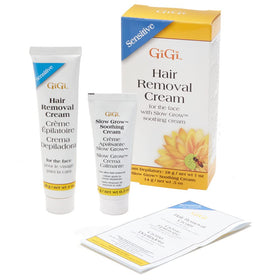 GIGI front packaging showing compact two-step facial hair removal kit and benefits