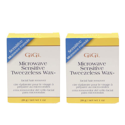 GIGI front packaging showing microwave tweezeless wax for quick preparation and gentle removal