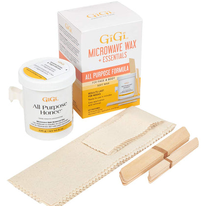 GIGI front packaging showing the microwave wax kit and what’s included for convenience