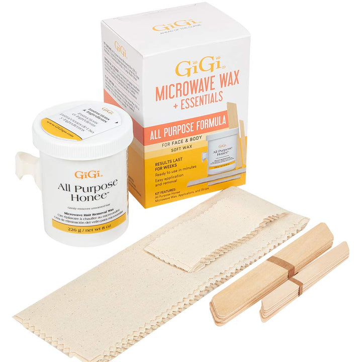 GIGI front packaging showing the microwave wax kit and what’s included for convenience